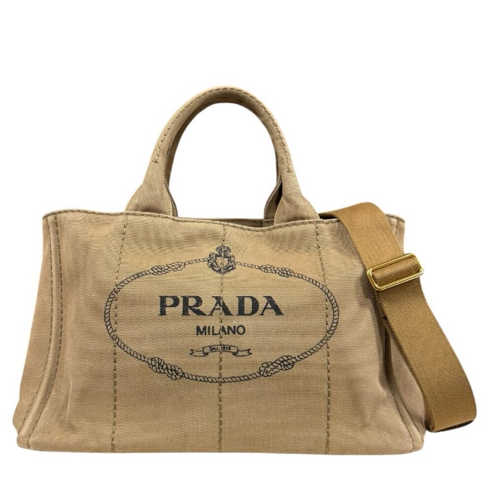 Prada Canapa Tote M Shoulder Bag Canvas Brown